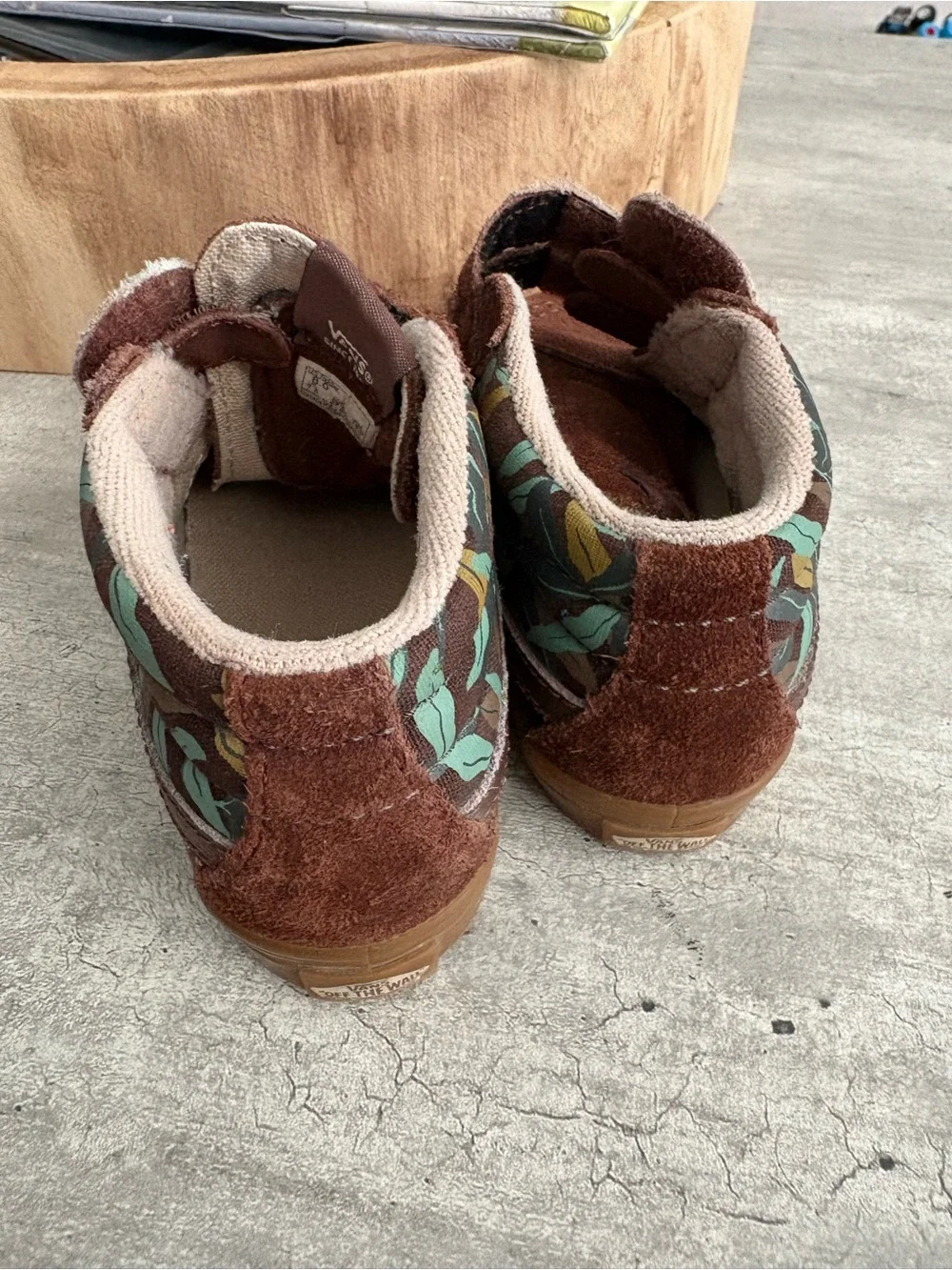 Vans Sk8-Mid Sloth Brown Suede Leaf Print Velcro size 8 toddler